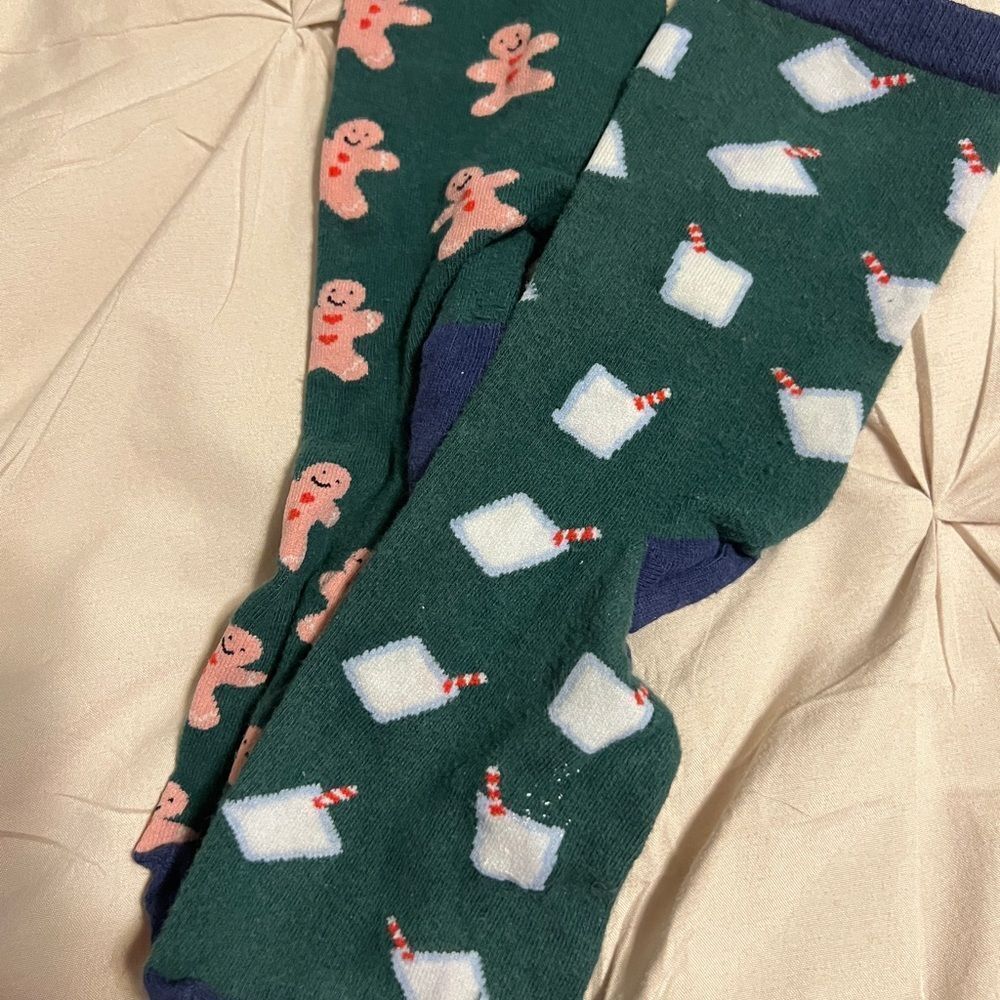 J. Crew Green Socks with Gingerbread and Milk Pattern
